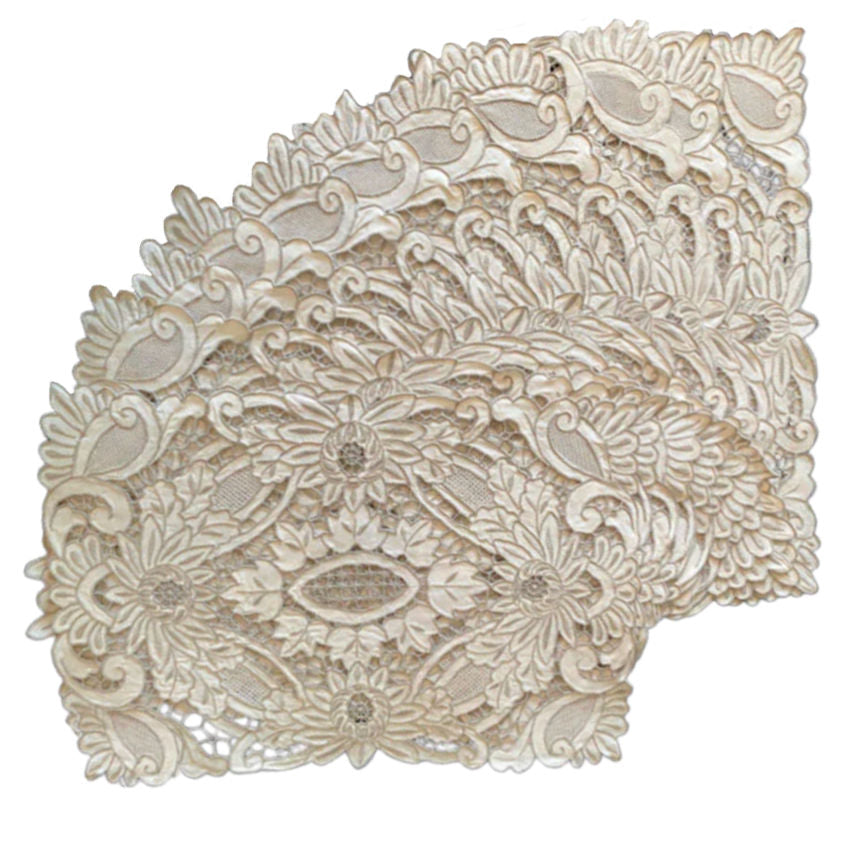 madeira estate dense floral hand embroidered linen placemats set vintage madeira table linens