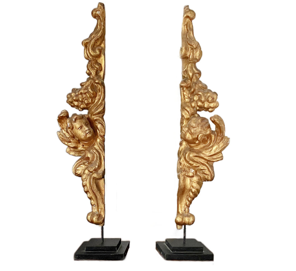 Rare Pair of 18th Century French Carved Gilt Gesso Angel Fragments