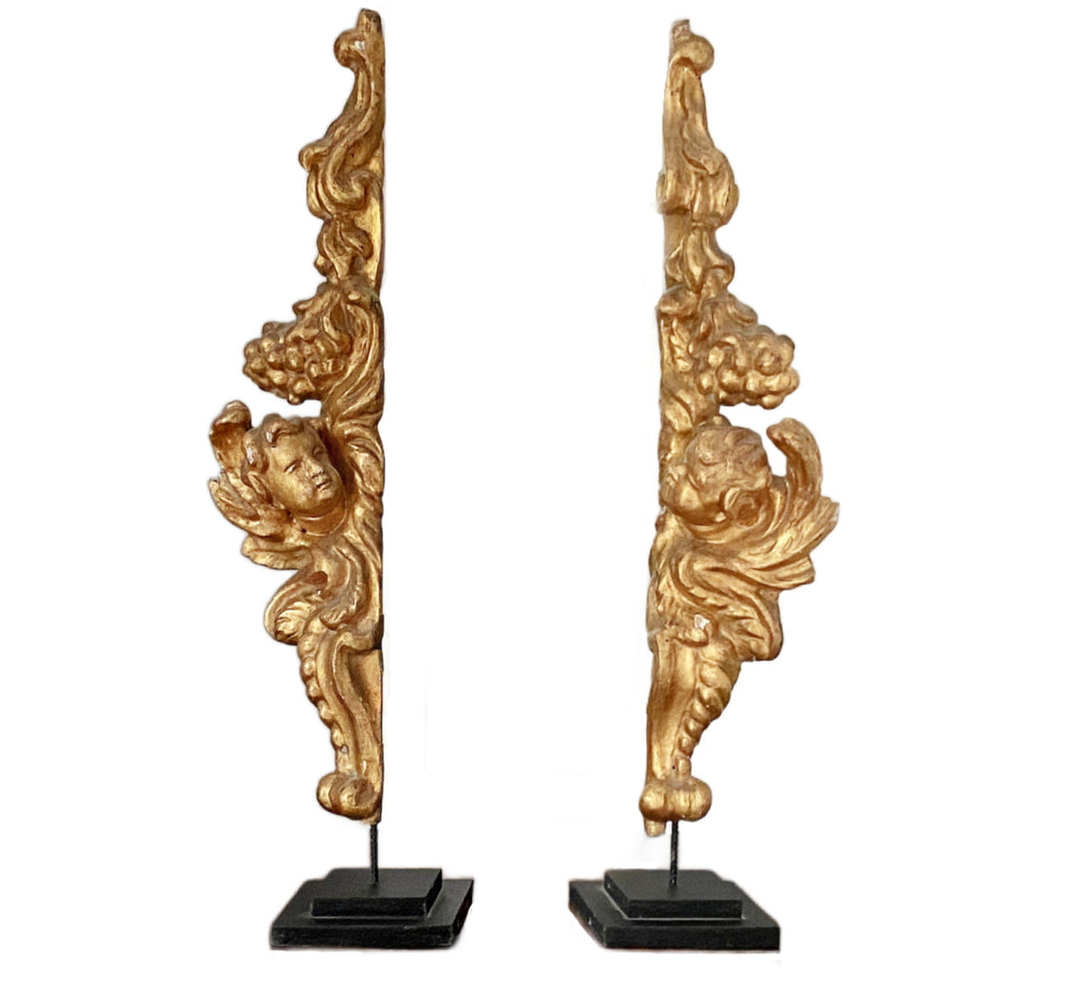 Rare Pair of 18th Century French Carved Gilt Gesso Angel Fragments