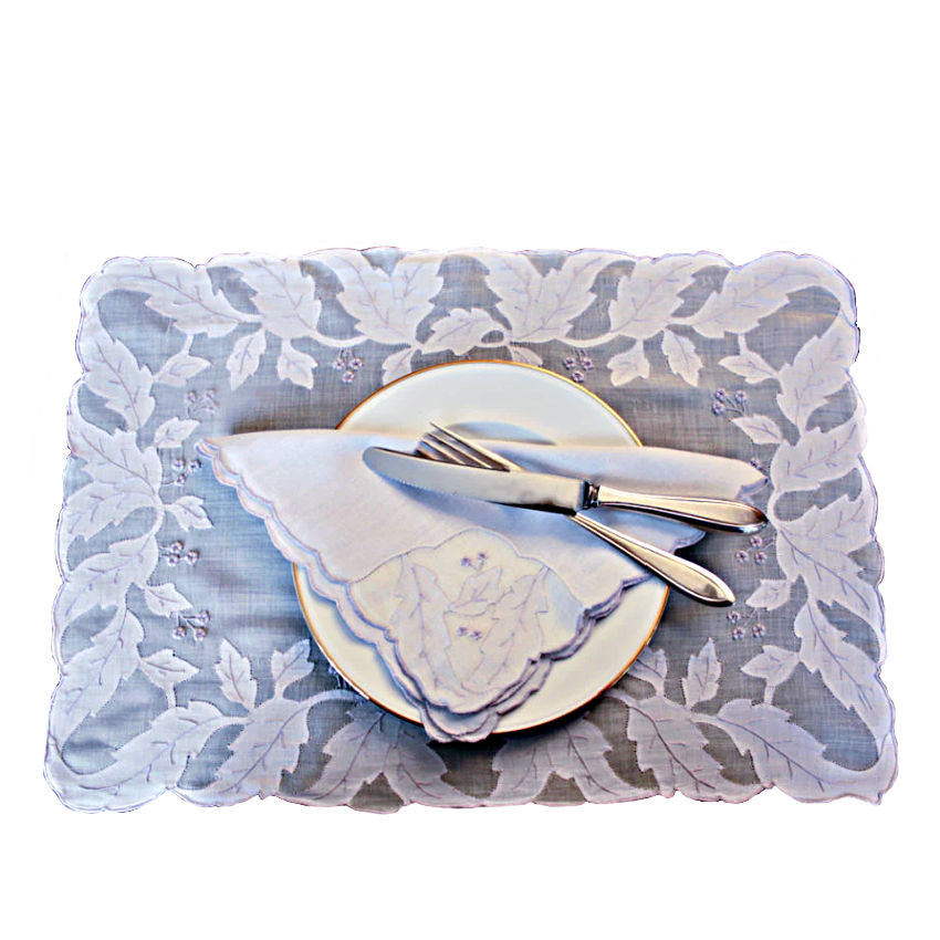 periwinkle madeira embroidered placemat place setting vintage luxury table linens
