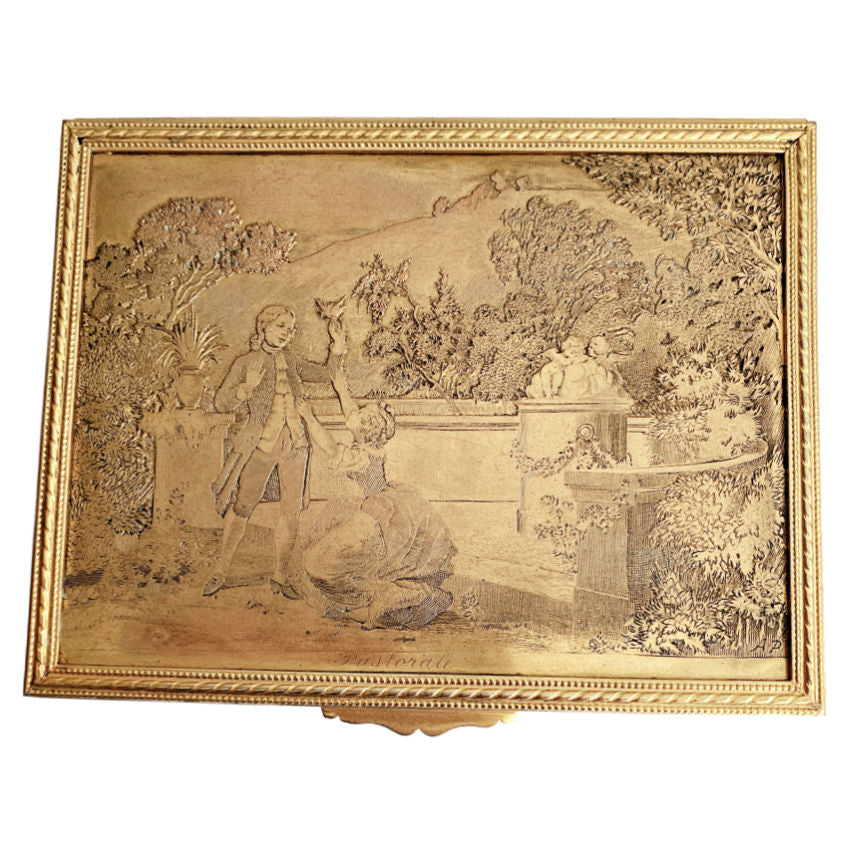 Rare Antique French Engraved Jewelry Box top view