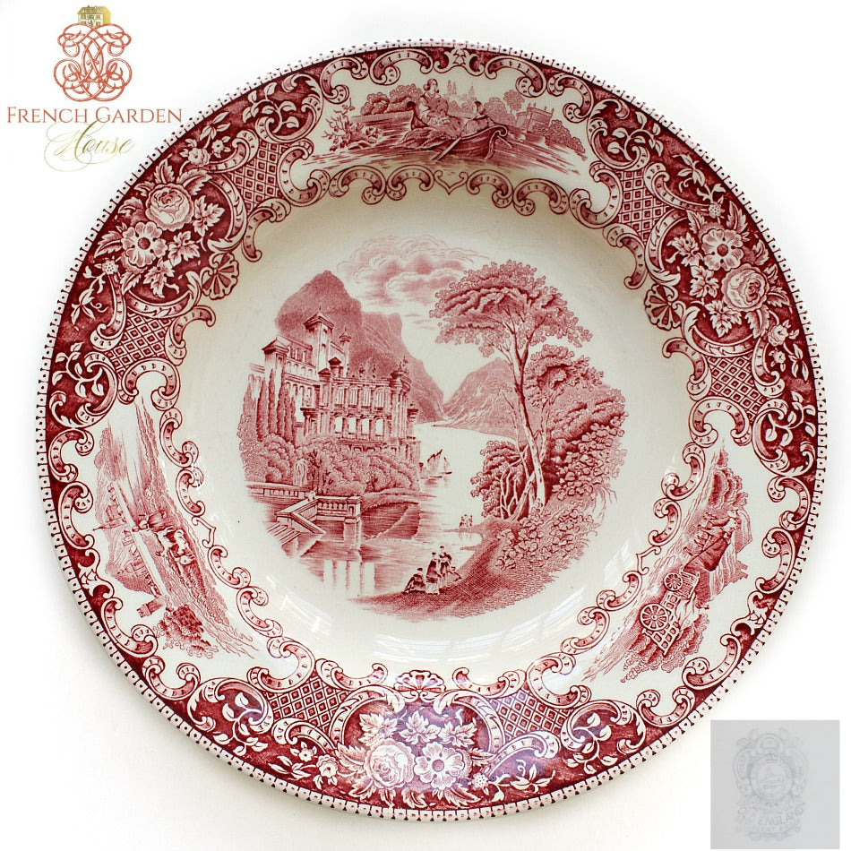 antique red and white transfer scenic plate