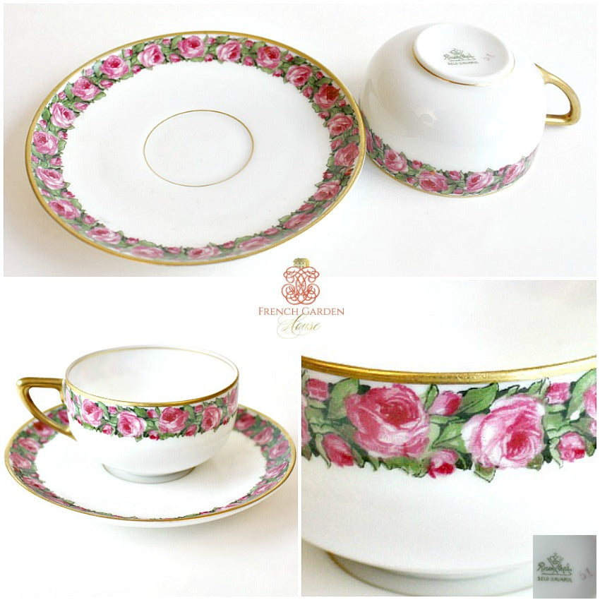 Estate Rosenthal Roses Demitasse Cup &amp; Saucer 1922