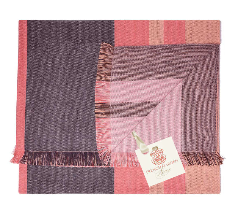 Luxury alpaca throw blanket in coral blush and grey tones
