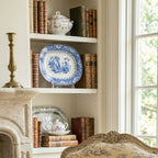 Royal Doulton Watteau platter styled in French country living room blue and white deco