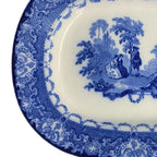 Royal Doulton antique oval platter, soft flowing blue glaze, Victorian-era English transferware ornate floral border