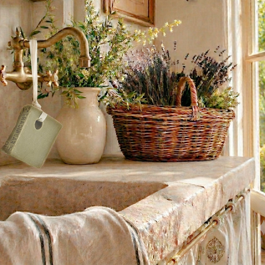 French artisanal soap on rope Salon de Provence family made in French country kitchen sink