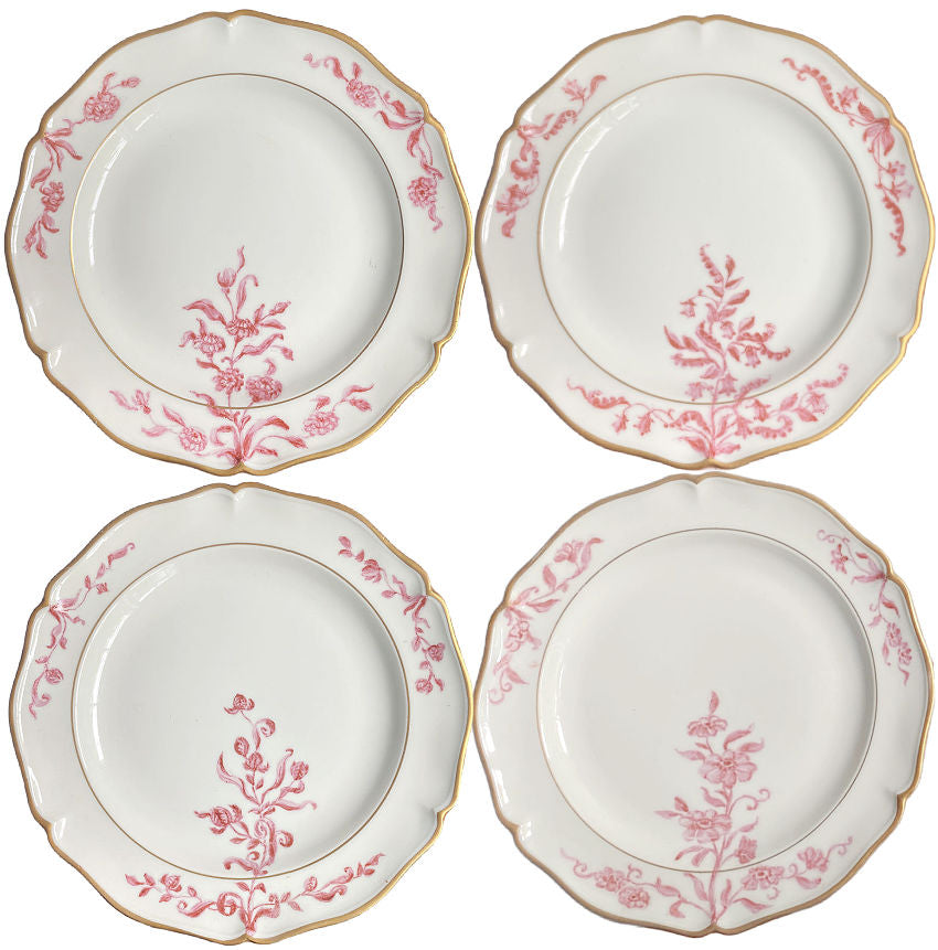 Antique Hand Painted Limoges Plates Pink Flower Designs Set of 4