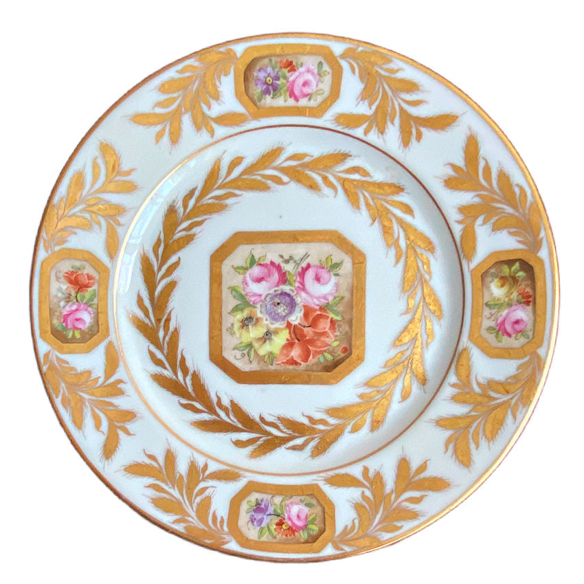  Porcelaine de Paris decorative plate with hand painted florals and softly worn gilt detailing