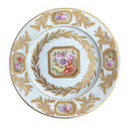 Porcelaine de Paris floral porcelain plate with rose and garden flower cartouches on rim