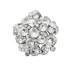 Signed 1940s Eisenberg pavé icing ribbon brooch with brilliant rhinestones in rhodium plating. Iconic vintage statement jewelry, highly collectible design.