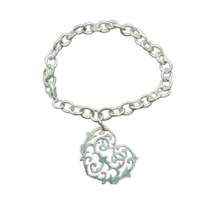 Silver Spoon Lace Heart Charm Bracelet