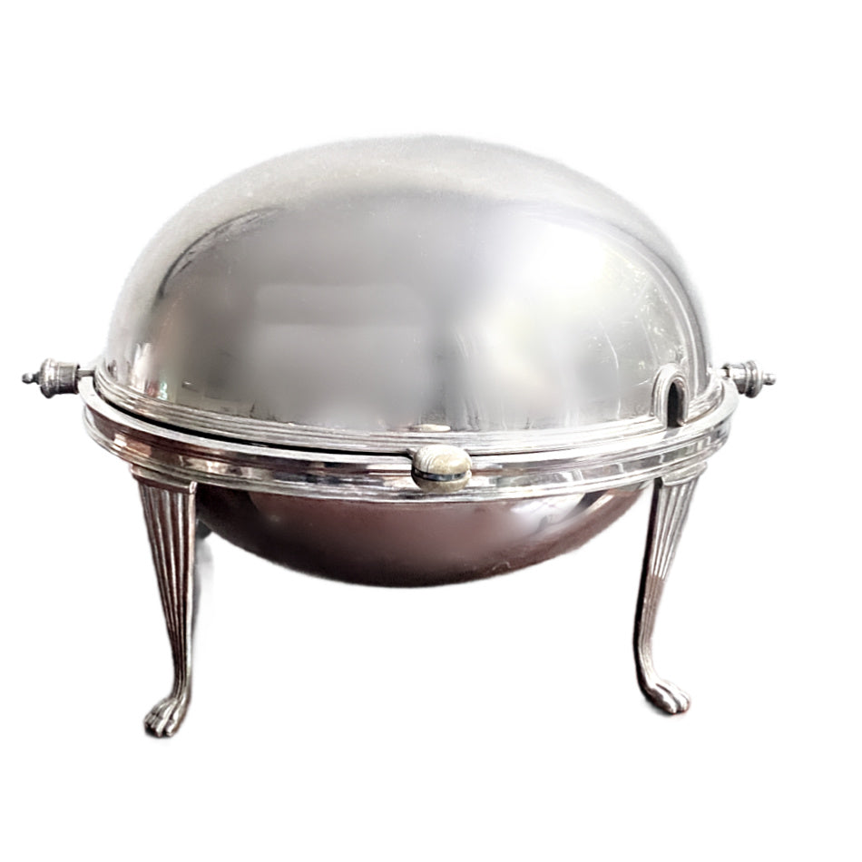 antique silver plated food warmer with revolving dome