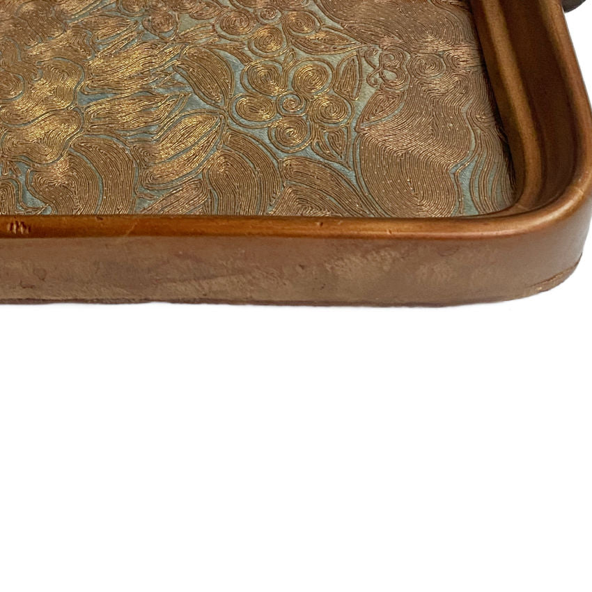 Small Antique French Gold Bullion Lace Under Glass Pin Tray  – Exquisite Collectible