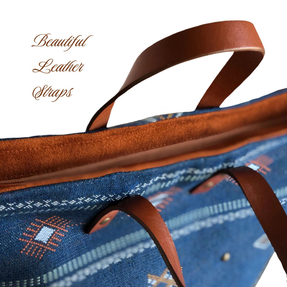 Attenti knitters tote with leather handles and suede interior