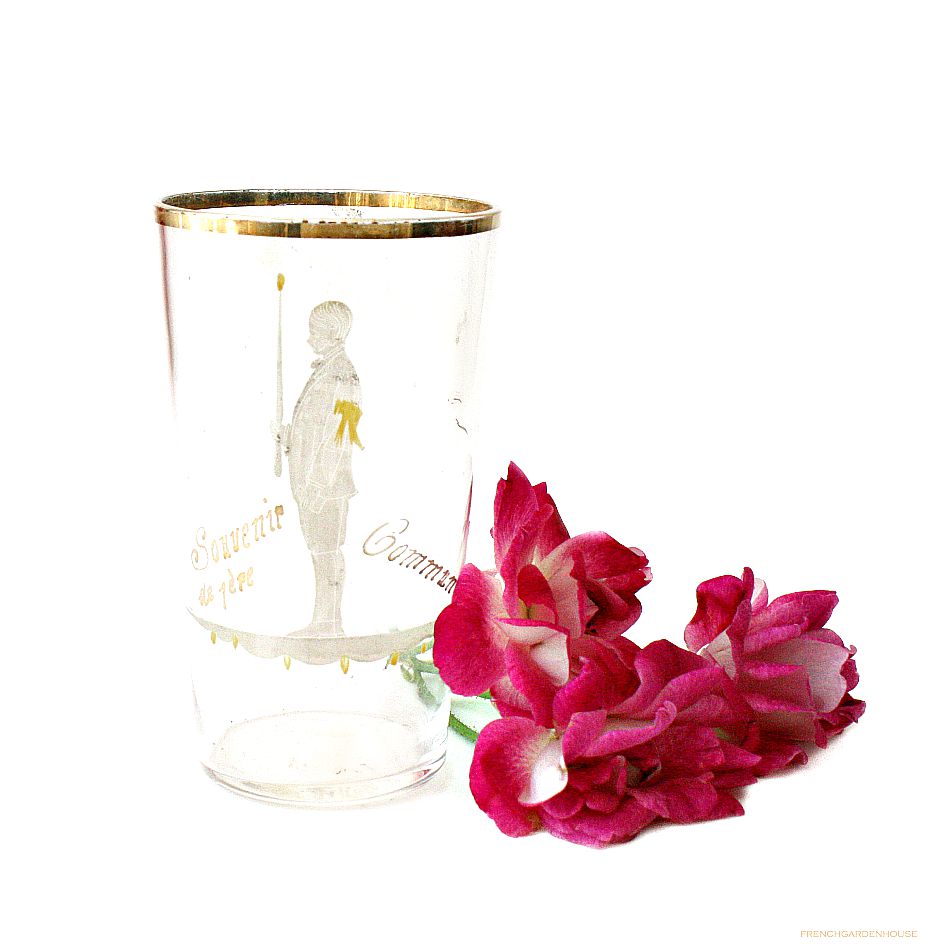 antique French child&#39;s souvenir of communion glass
