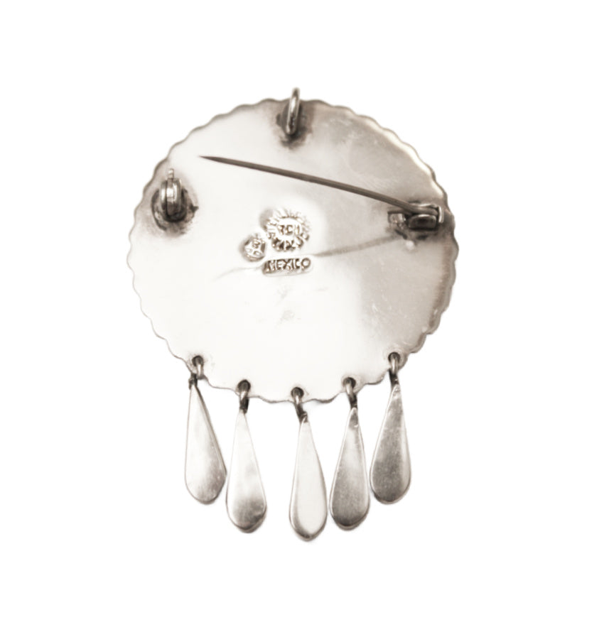 Sterling Silver Brooch Pendant with Green Turquoise Inlay