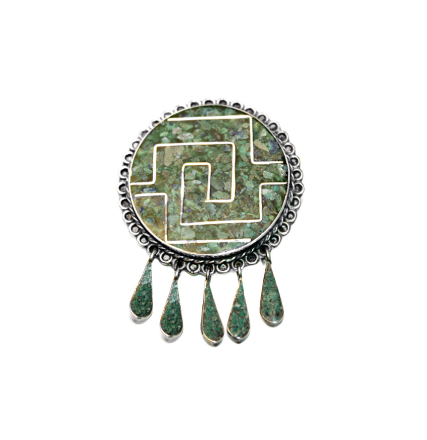 Sterling Silver Brooch Pendant with Green Turquoise Inlay