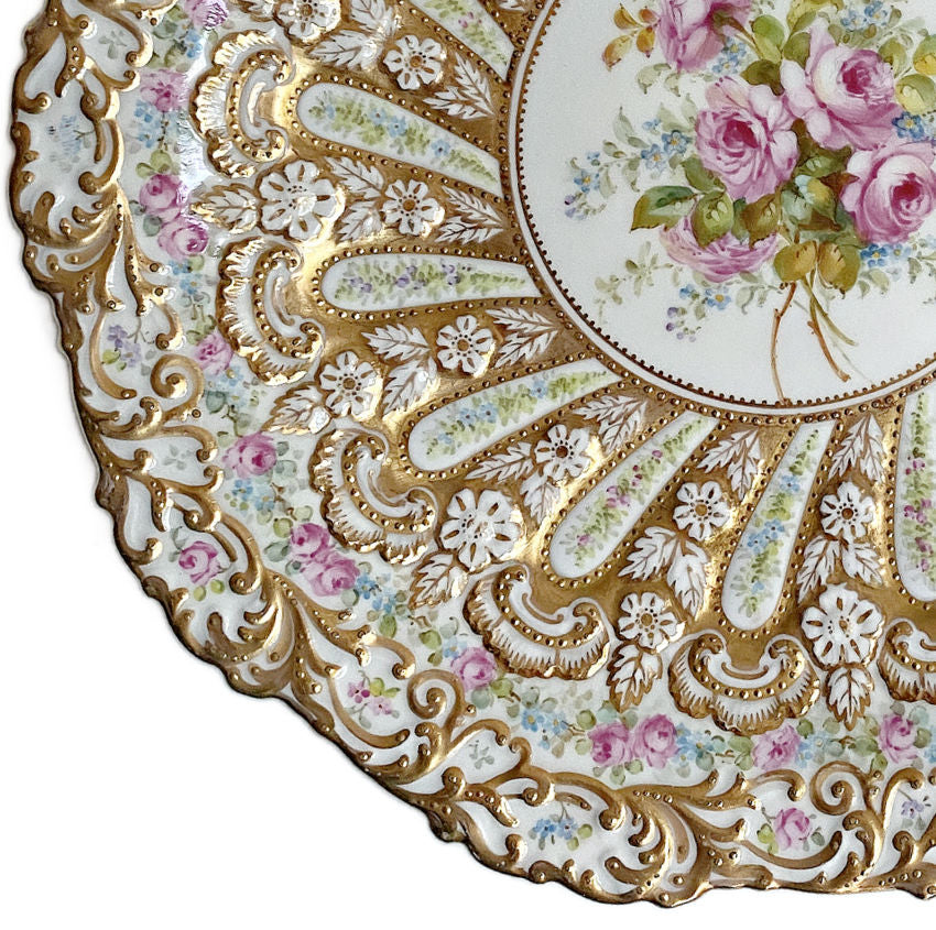 Stunning 19th Century Hand Painted Roses Gold Encrusted Copeland Dessert Plate I