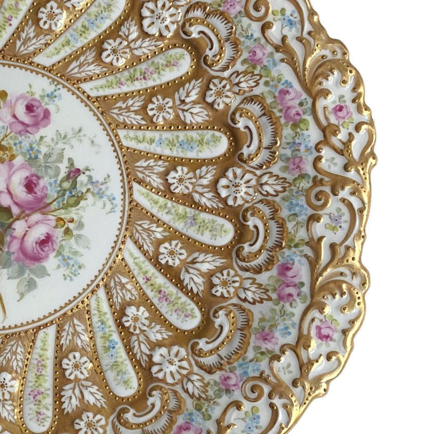 Stunning 19th Century Hand Painted Roses Gold Encrusted Copeland Dessert Plate II
