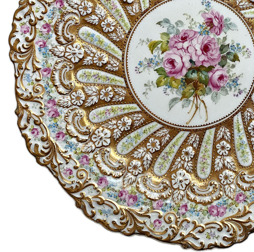 Stunning 19th Century Hand Painted Roses Gold Encrusted Copeland Dessert Plate III