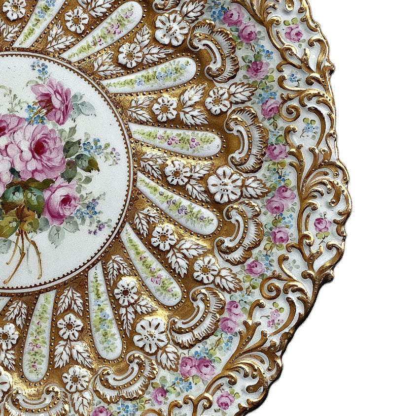 Stunning 19th Century Hand Painted Roses Gold Encrusted Copeland Dessert Plate III
