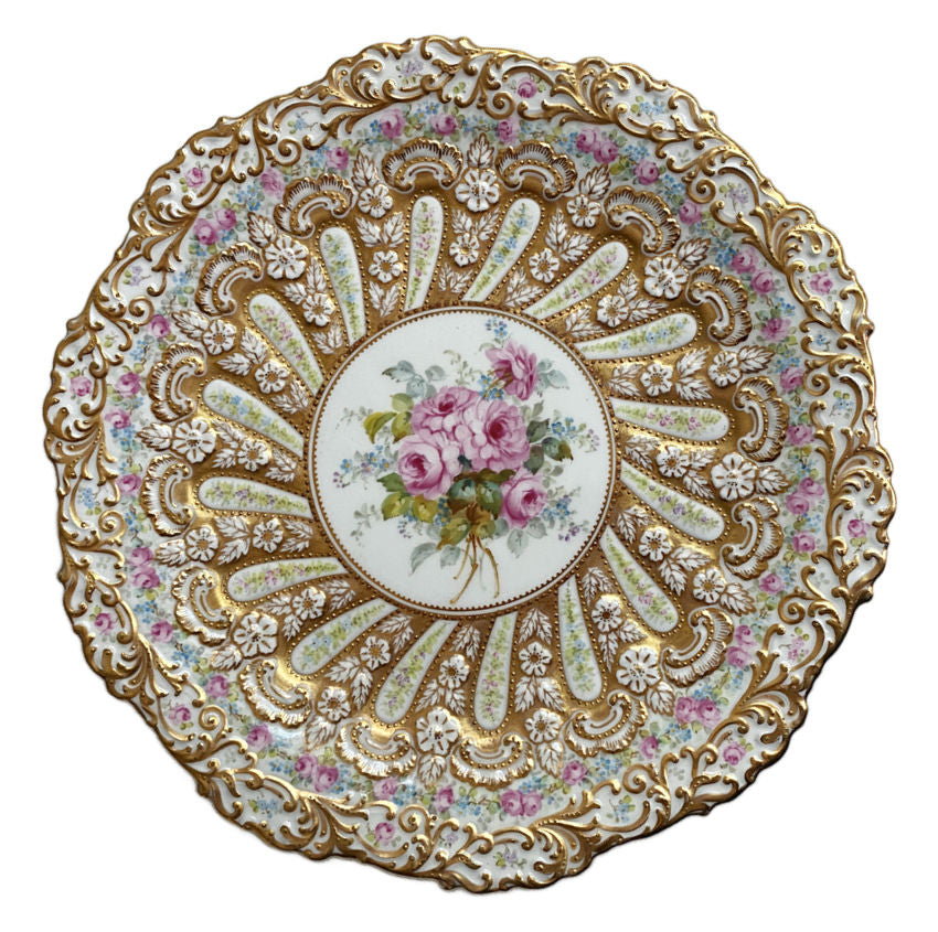 Stunning 19th Century Hand Painted Roses Gold Encrusted Copeland Dessert Plate III