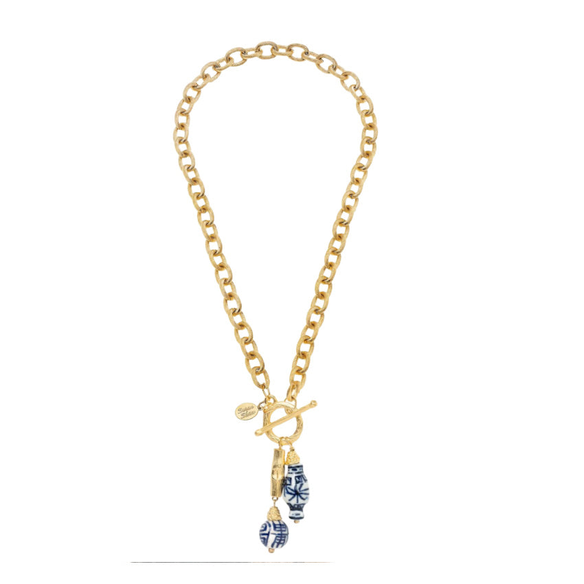 Blue &amp; White Bamboo Toggle Necklace