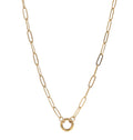 18K gold paperclip charm keeper necklace with central ring on a 20 inch chain