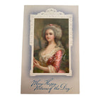 Unused Antique Chromolithograph Portrait Lady in Pink Postcard Marie Antoinette style