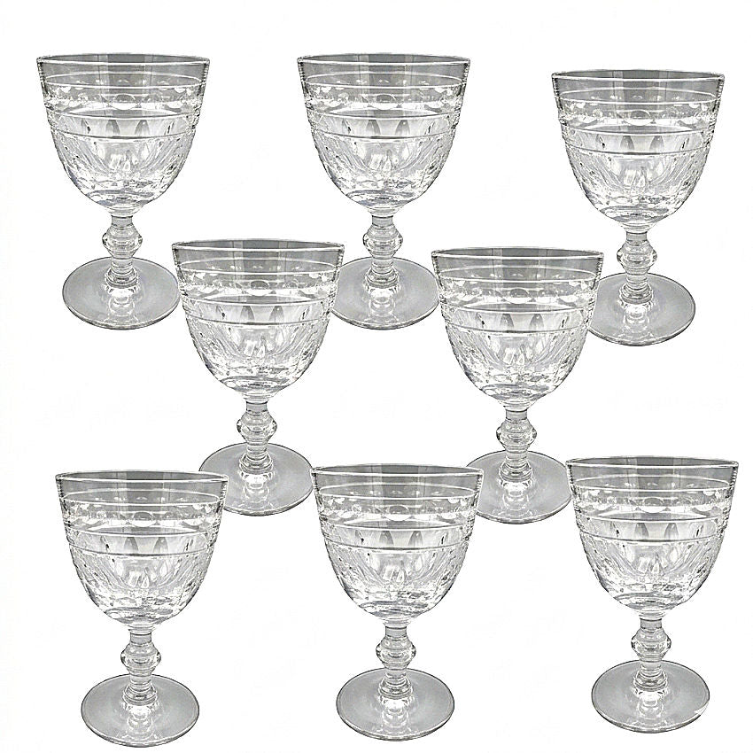 Mid century Belgian crystal goblets geometric cut Val Saint Lambert Kent York pattern