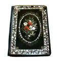 Napoleon III desk blotter in paper mache with mother-of-pearl floral inlay. Elegant folio design, collectible antique, perfect for refined writing desks.