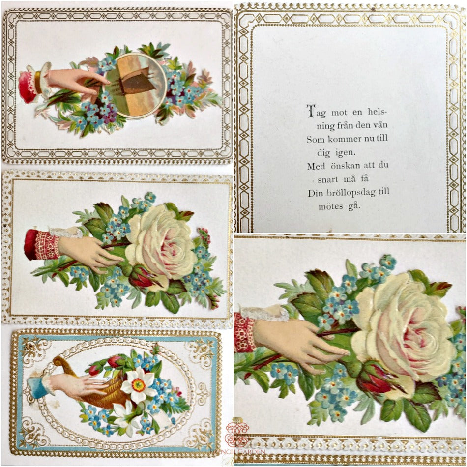 Antique Victorian Swedish Scrap Cards Set of 3