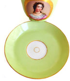 Antique French Sevres Vieux Paris porcelain tea saucer in rare apple green , hand-painted with gilt accents. A charming collectible from a European estate, perfect for antique French porcelain enthusiasts.