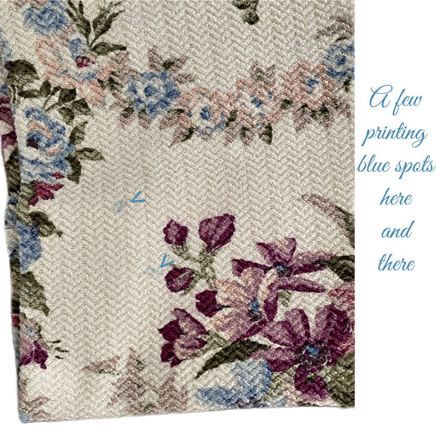 Vintage Blue & Pink Roses Bark Cloth