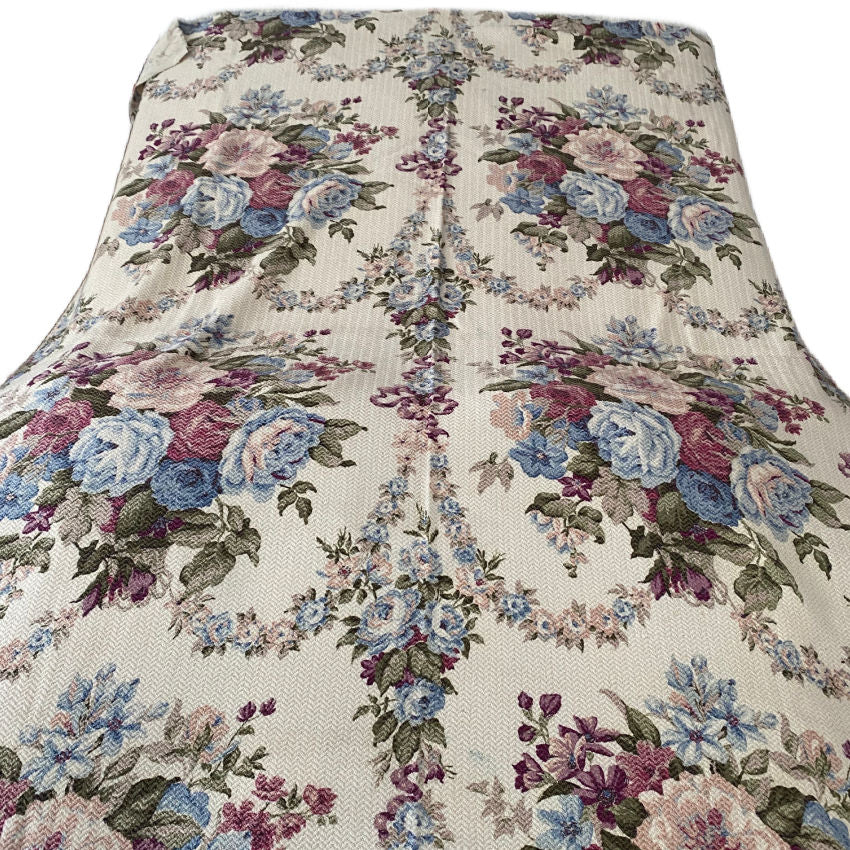 Vintage Blue & Pink Roses Bark Cloth