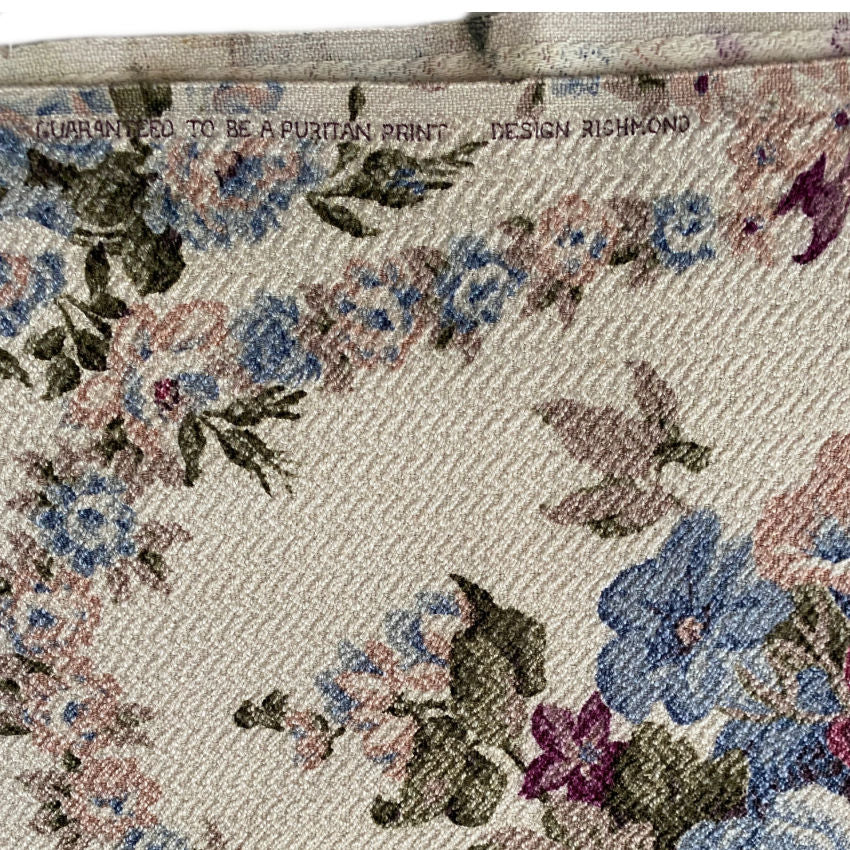 Vintage Blue & Pink Roses Bark Cloth