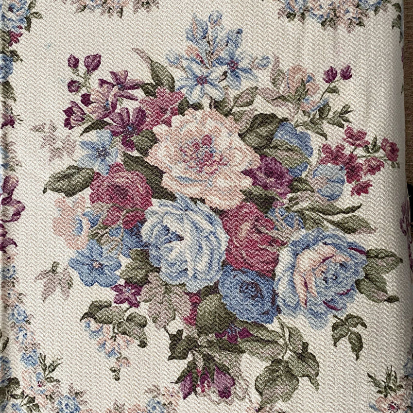 Vintage Blue & Pink Roses Bark Cloth