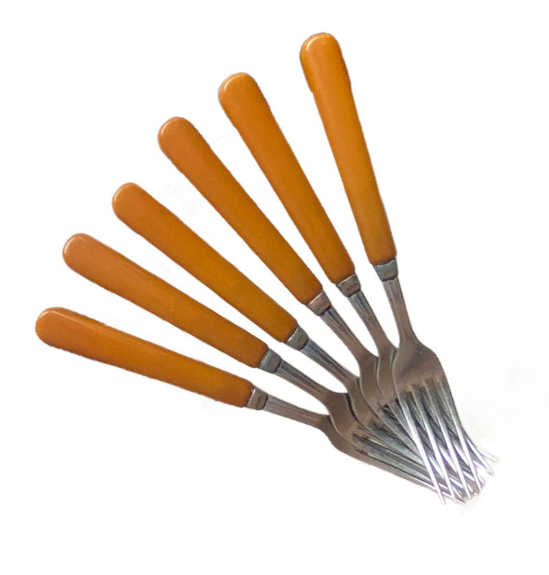 Vintage Butterscotch Bakelite Fork Set 6 Pieces