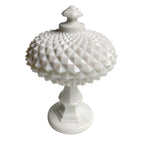 Vintage milk glass compote bowl with lid sawtooth diamond point