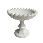 White milk glass footed compote decorative table piece bowl detail