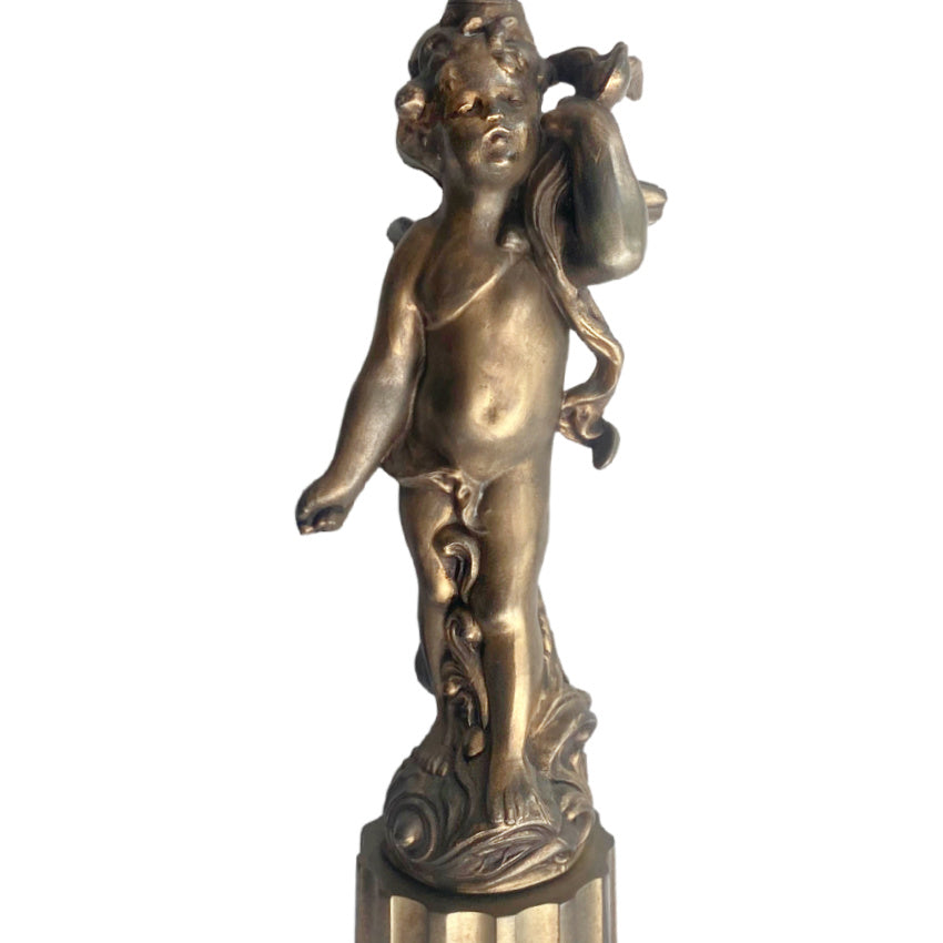 Vintage Metal Cherub Table Lamp with Bird, Gilt Finish