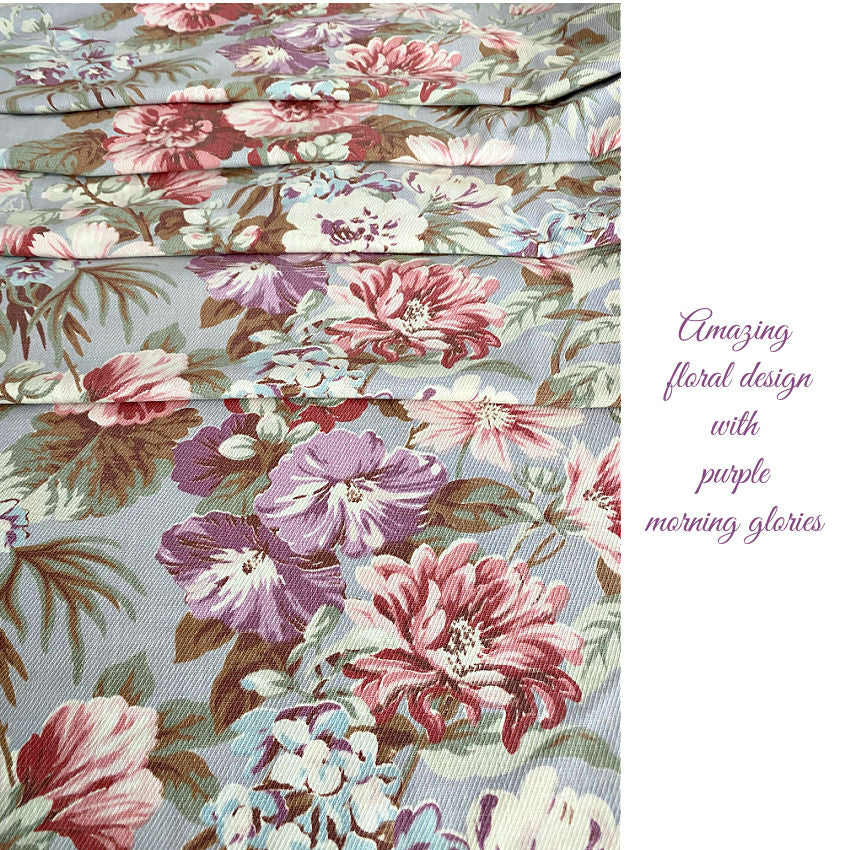 Vintage Periwinkle Morning Glory Floral Bouquets Fabric