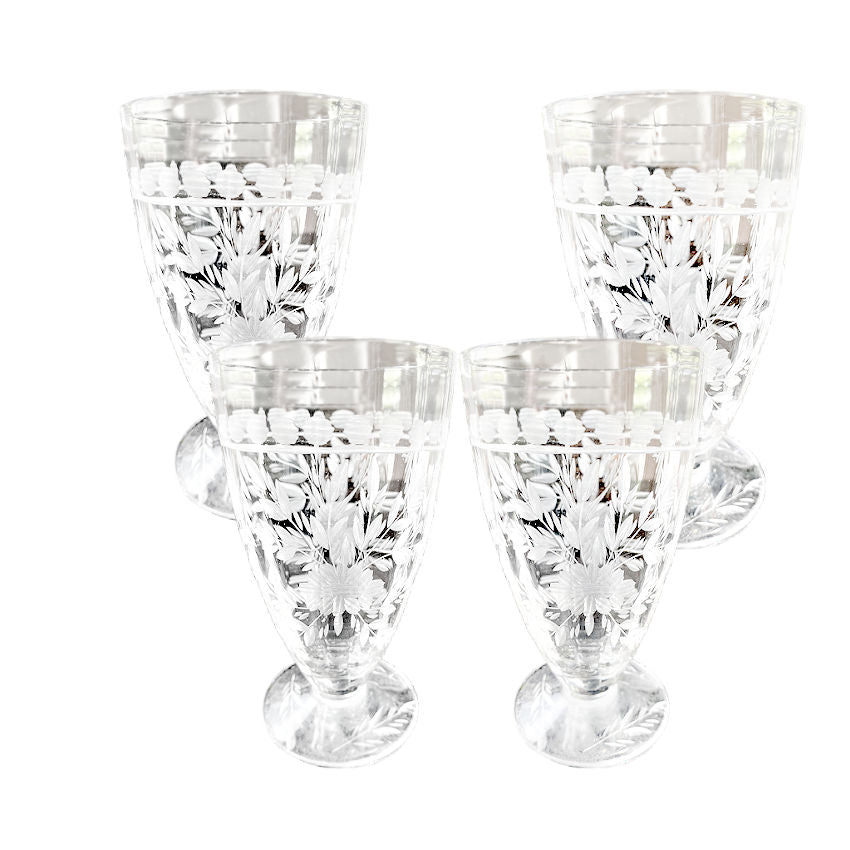 Vintage 1930&#39;s Hand Cut Crystal Sweet Tea Glasses Set of 4