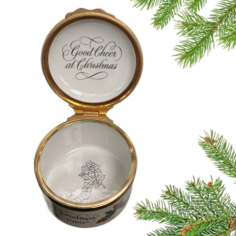 Vintage Cartier Enameled Round Christmas Box with a Dog