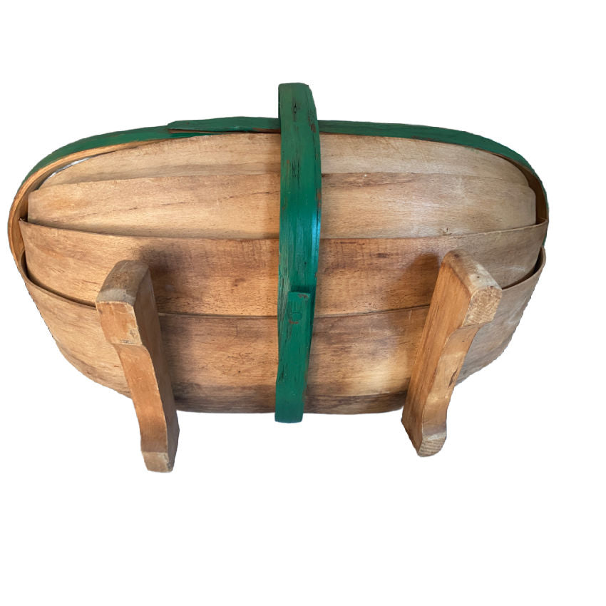 Bottom o f decorative vintage garden trug display