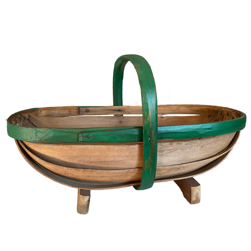 Vintage English garden trug with original green paint