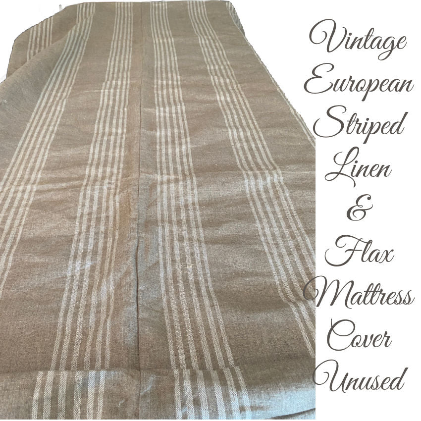 Vintage European Striped Linen &amp; Flax Mattress Cover Unused
