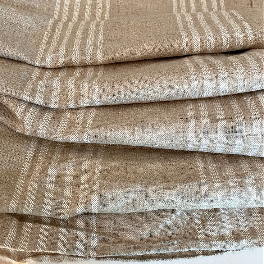 Vintage European Striped Linen & Flax Mattress Cover Unused