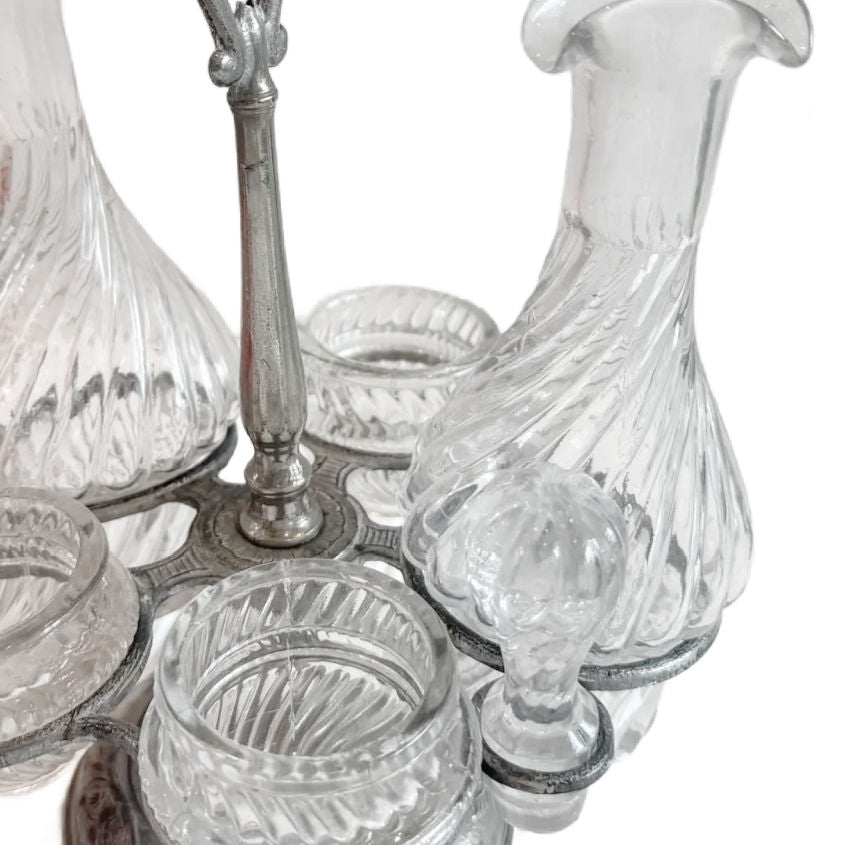 Vintage French 5 Piece Oil, Vinegar, Salt and Pepper Service